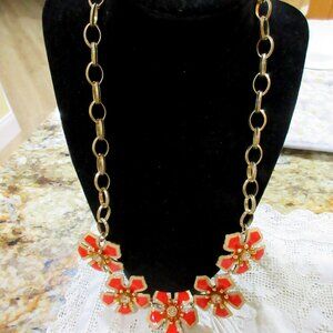 J. Crew Statement Necklace Pink/Cream Flowers Large Large Crystal Rhinestones